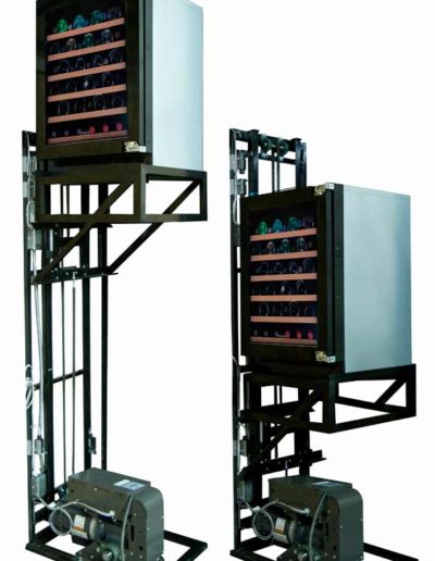residential dumbwaiter Custom Wine Cooler Lift (Side View, raised and lowered)