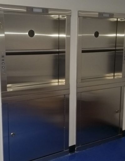 commercial dumbwaiter Doors -- Stainless Steel Bi-Parting Hoistway Doors with Motor Access Panels (P-300 for Ambry Genetics)