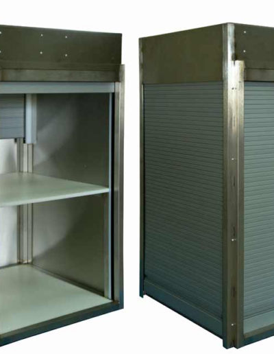 Commercial dumbwaiter Gates -- Roll Up Gate Both Open and Closed